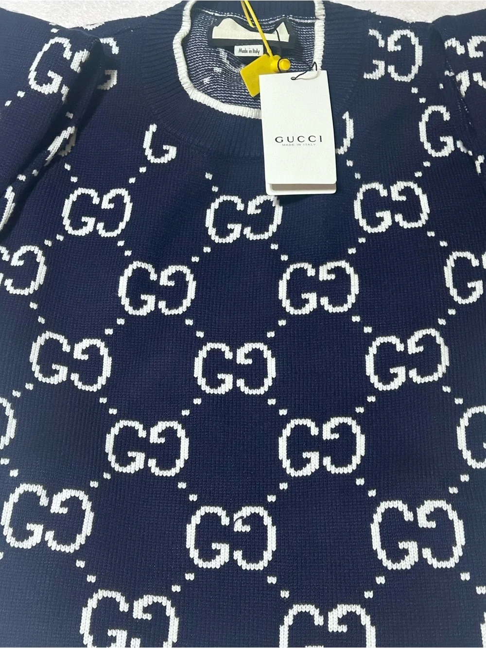 Gucci Navy and White GG Logo Crew Neck Sweater